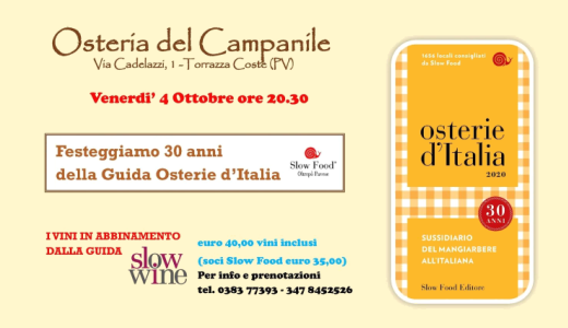 Cena per i 30 anni di Osterie d'Italia (Osteria del Campanile, 04/10/2019)