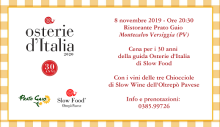 Cena per i 30 anni di Osterie d'Italia Slow Food (08/11/2019)